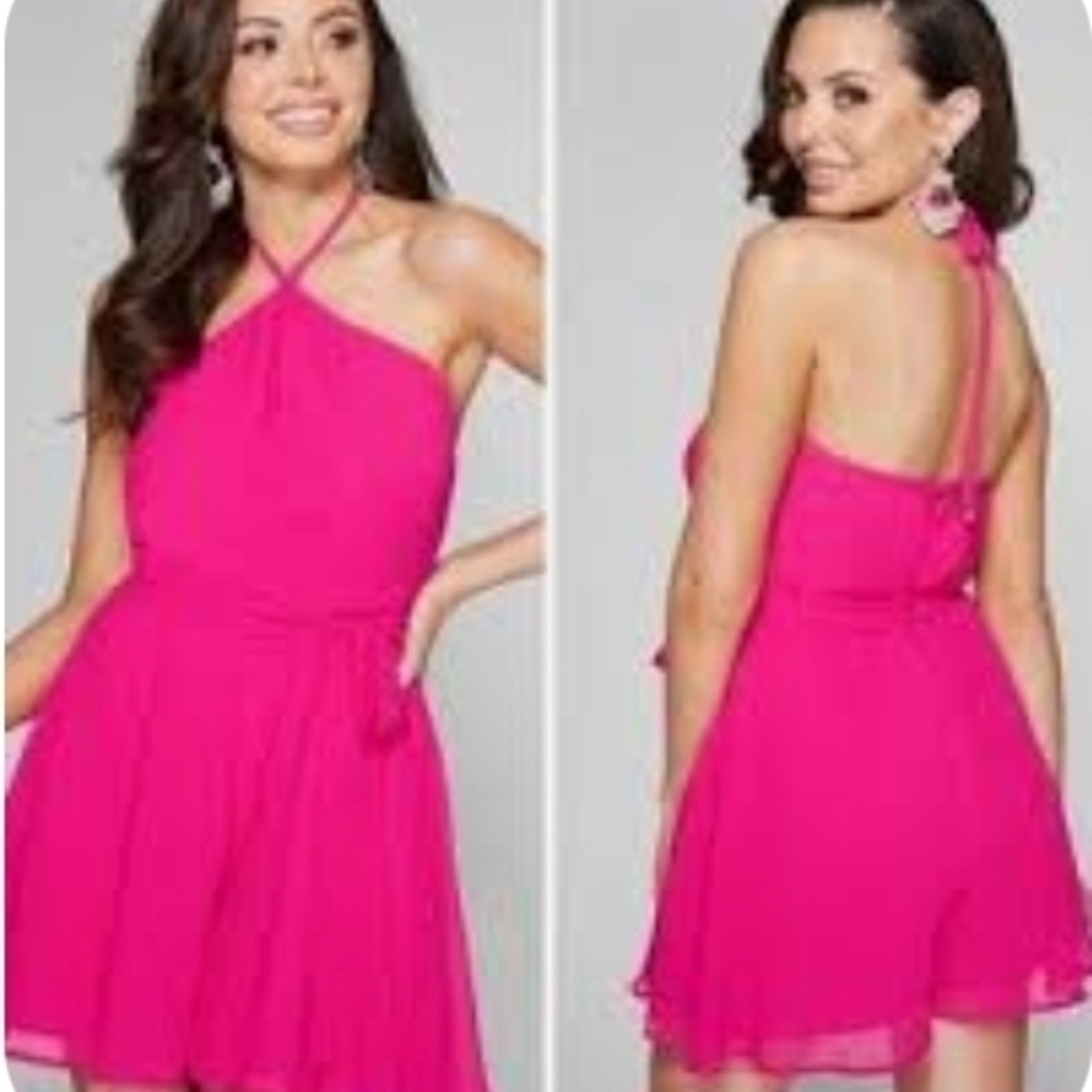 NWOT Women's Marciano by Guess Caroline Chiffon Pink Romper/Midi Dress. Size L